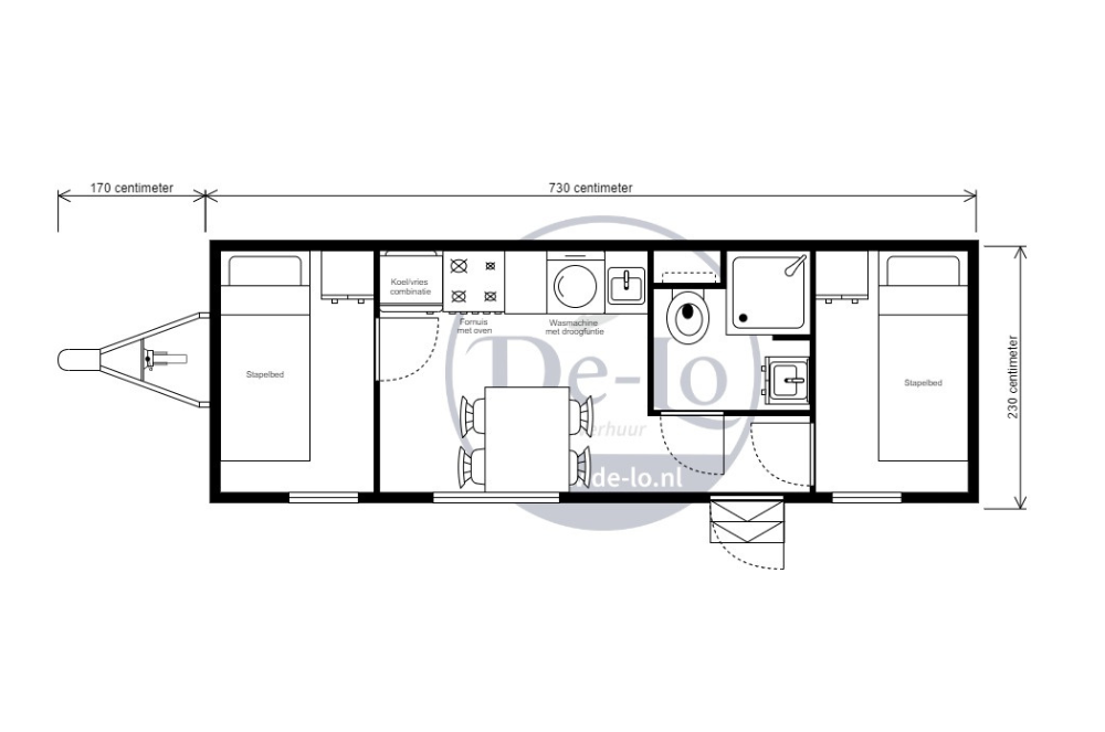 Plattegrond van de DL730 mobiele woonunit