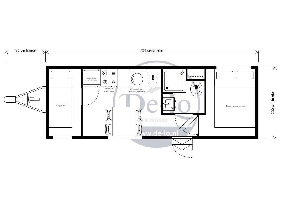 Plattegrond van de DL732 mobiele woonunit