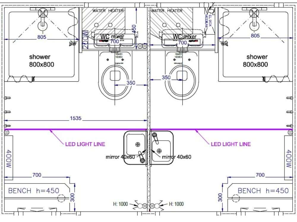Plattegrond van de Sanitairbox